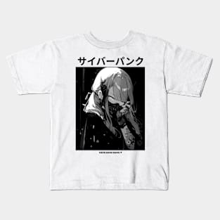 Black and White Cyberpunk Girl Kids T-Shirt